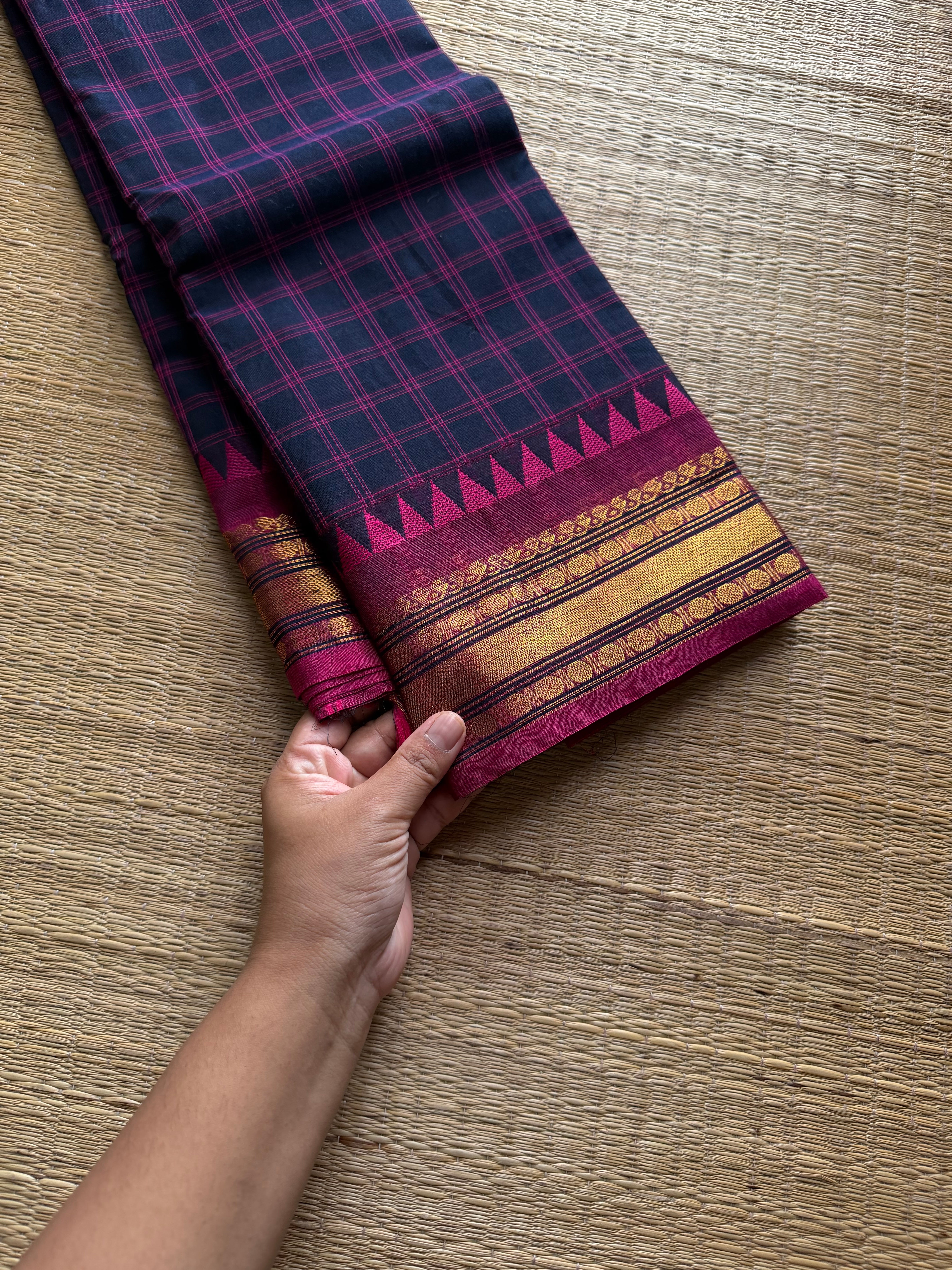 RF1259 Navy blue ~ Vintage Kattam Kanchi Cotton saree