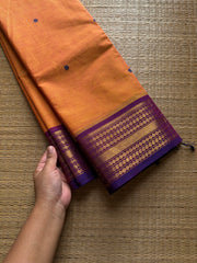 RF739 Mango with purple shade combination Kanchi cotton saree with handmade thread buttas