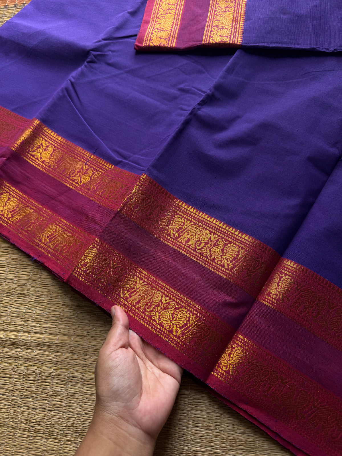 RF924 Purple & blue mixed shade ~ Silk saree inspired Kanchi cotton saree
