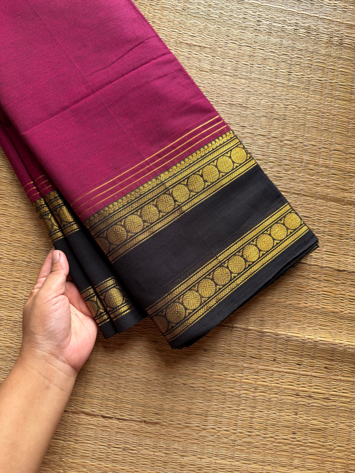RF1177 Magenta pink shade with black combination Kanchi cotton saree ~ Silk saree inspired
