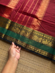 RF1017 Maroon with green ~ Silk Saree Inspired Kanchi Cotton Saree