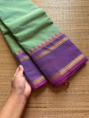 RF342 Dual tone Apple green with light purple combination vintage border Podi Kattam Kanchi cotton saree