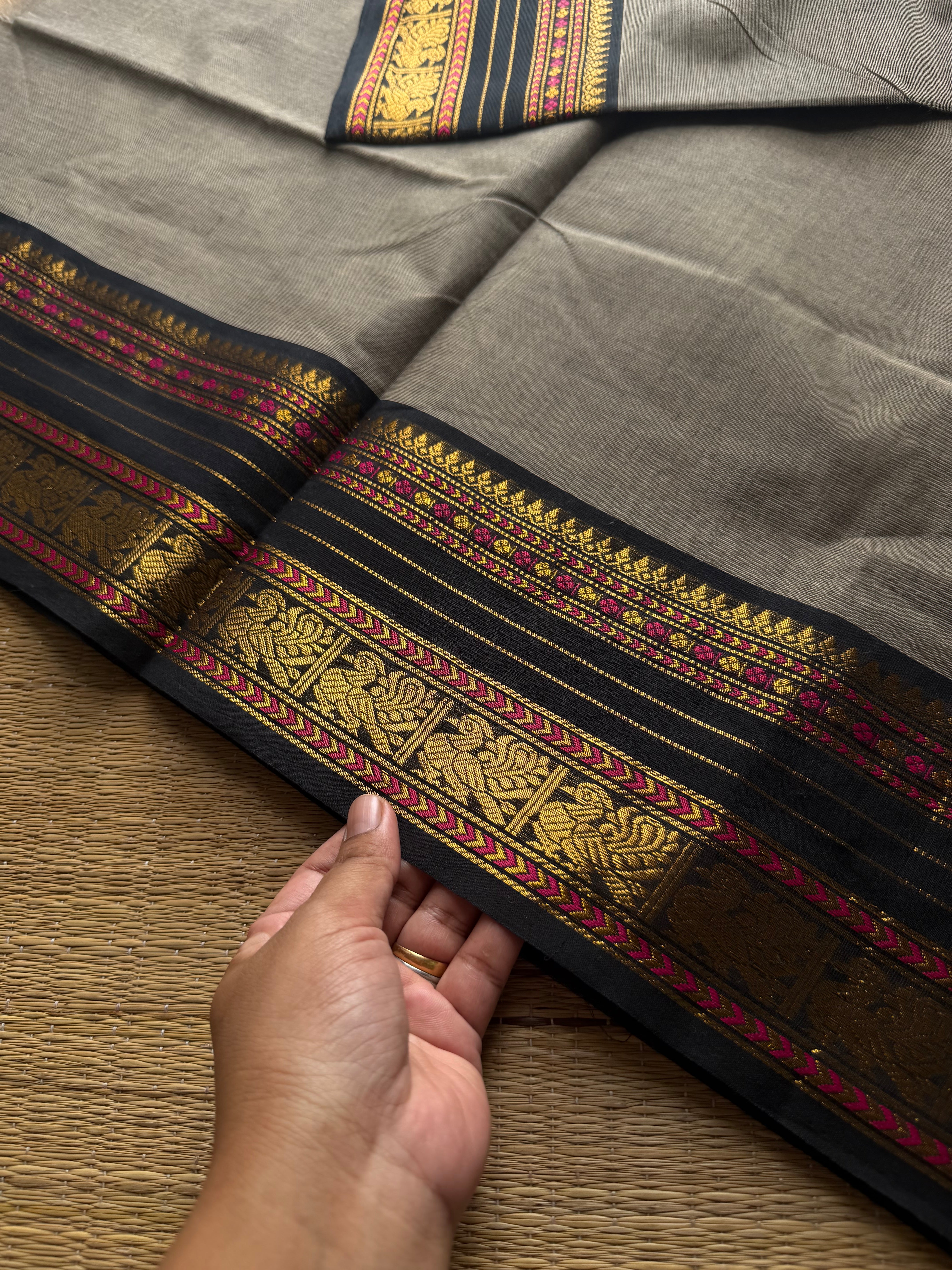 RF937 Grey with black ~ Silk saree inspired Kanchi cotton saree
