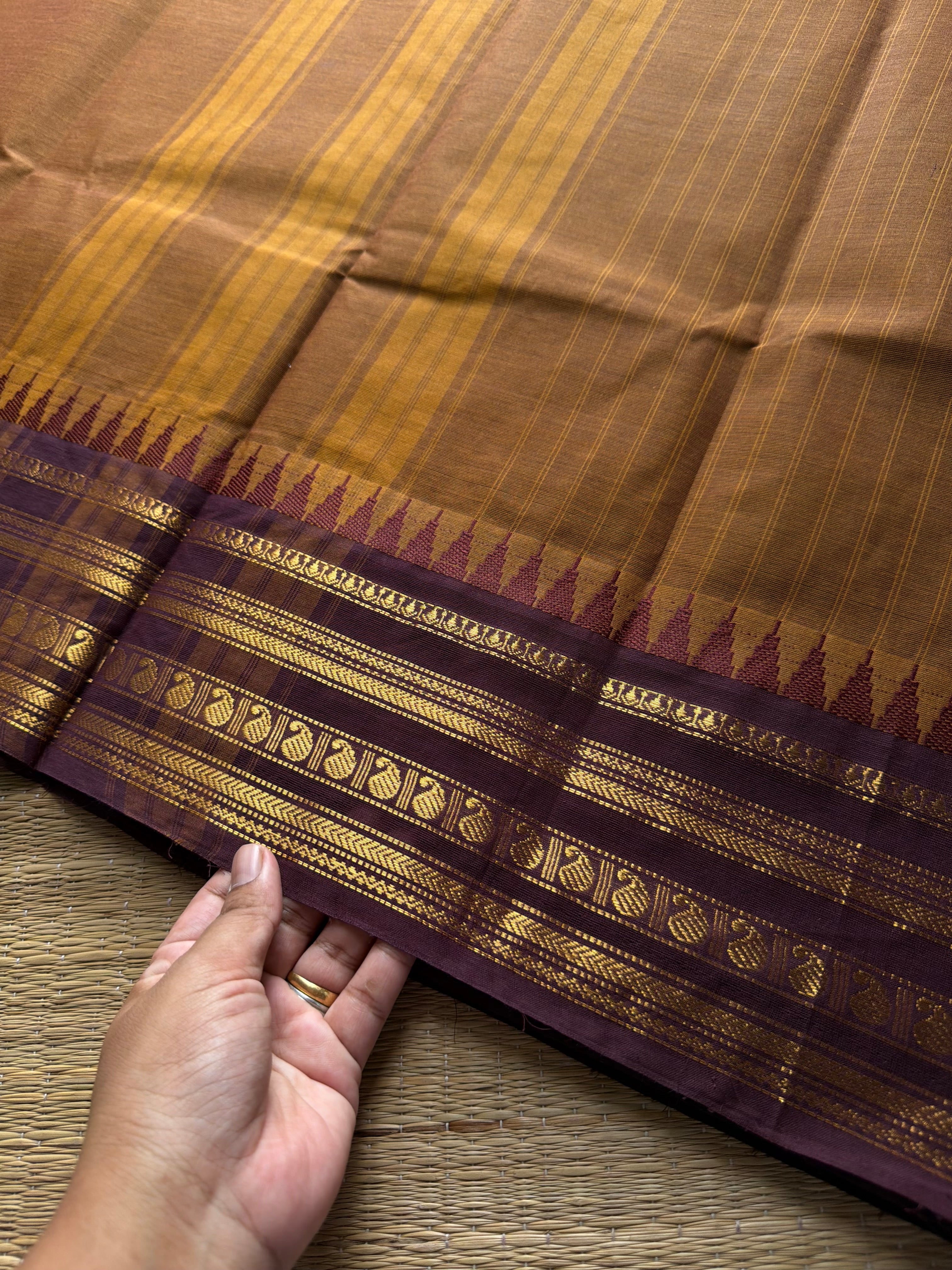 RF766 Honey shade with brown combination Kanchi cotton saree