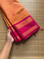 RF761 Kattam Edition ~ Dark Mango shade with pink combination Kanchi cotton saree