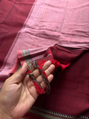 RF379 Maroon shade Narayanpet Mercerised Cotton Saree with small border
