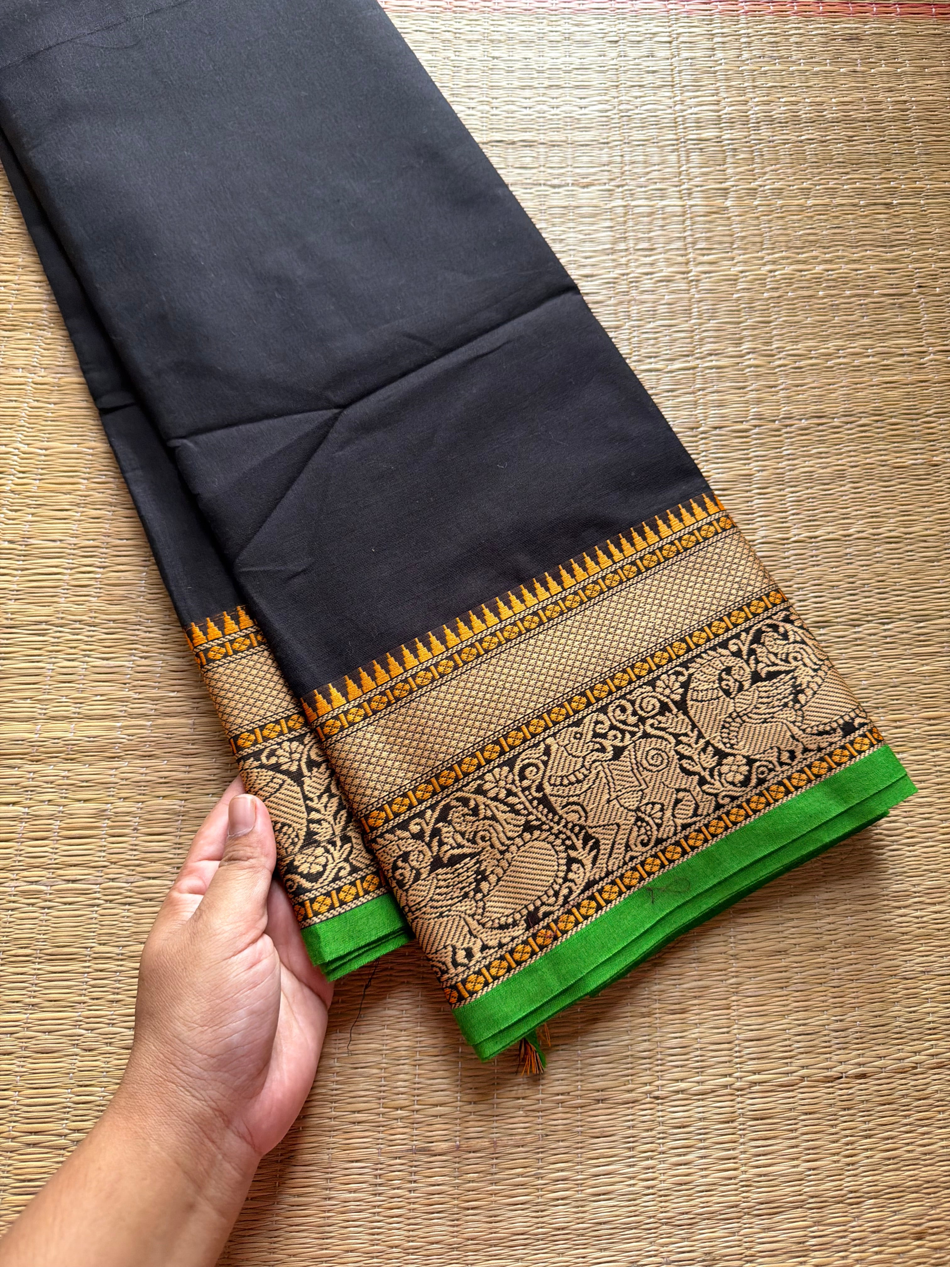 RF629 Black shade thread border soft Kanchi cotton saree