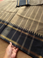 Grey with black combination vintage border Podikattam Kanchi cotton saree