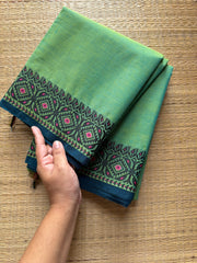 RF261 Dual tone Turquoise green shade Kanchi cotton saree with small thread border