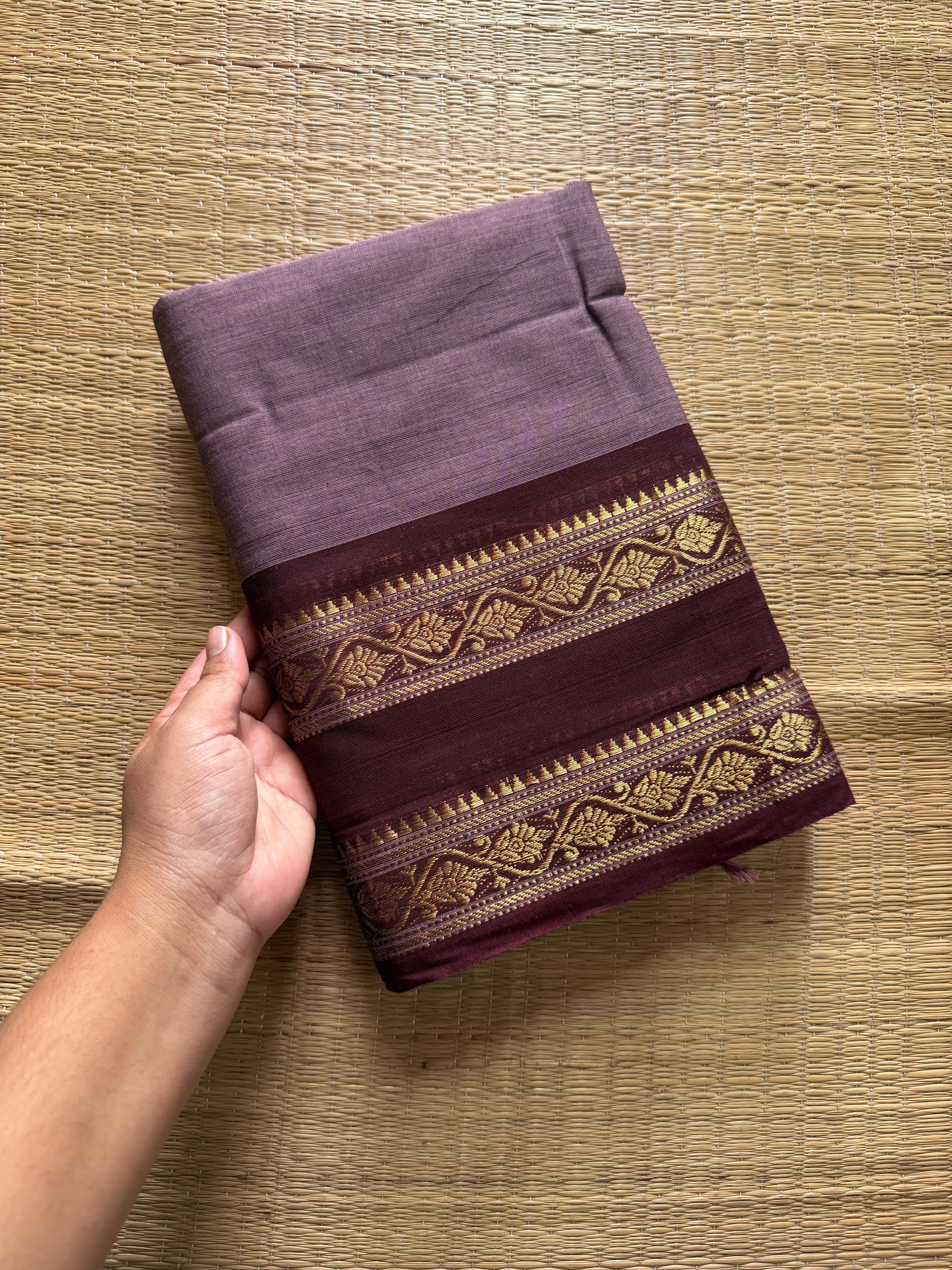 RF322 Grape tone with brown combination Silk Saree Inspired Kanchi Cotton Saree