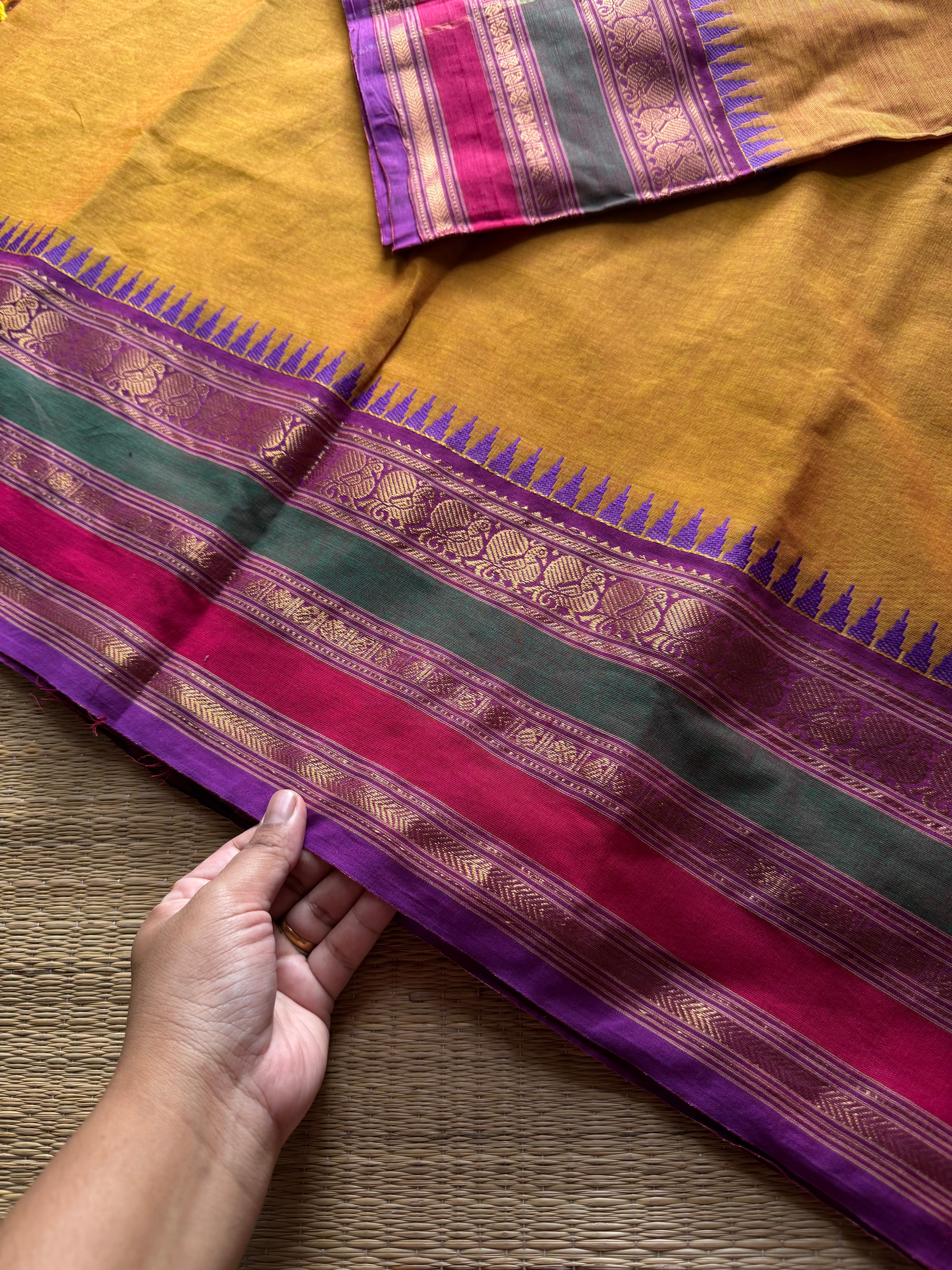 RF1287 Mustard yellow ~ Silk saree inspired Kanchi cotton saree