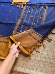 RF12 Blue with mustard Shade Soft Kanchi Cotton Saree with handmade thread buttas - RF12