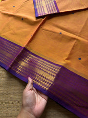 RF739 Mango with purple shade combination Kanchi cotton saree with handmade thread buttas