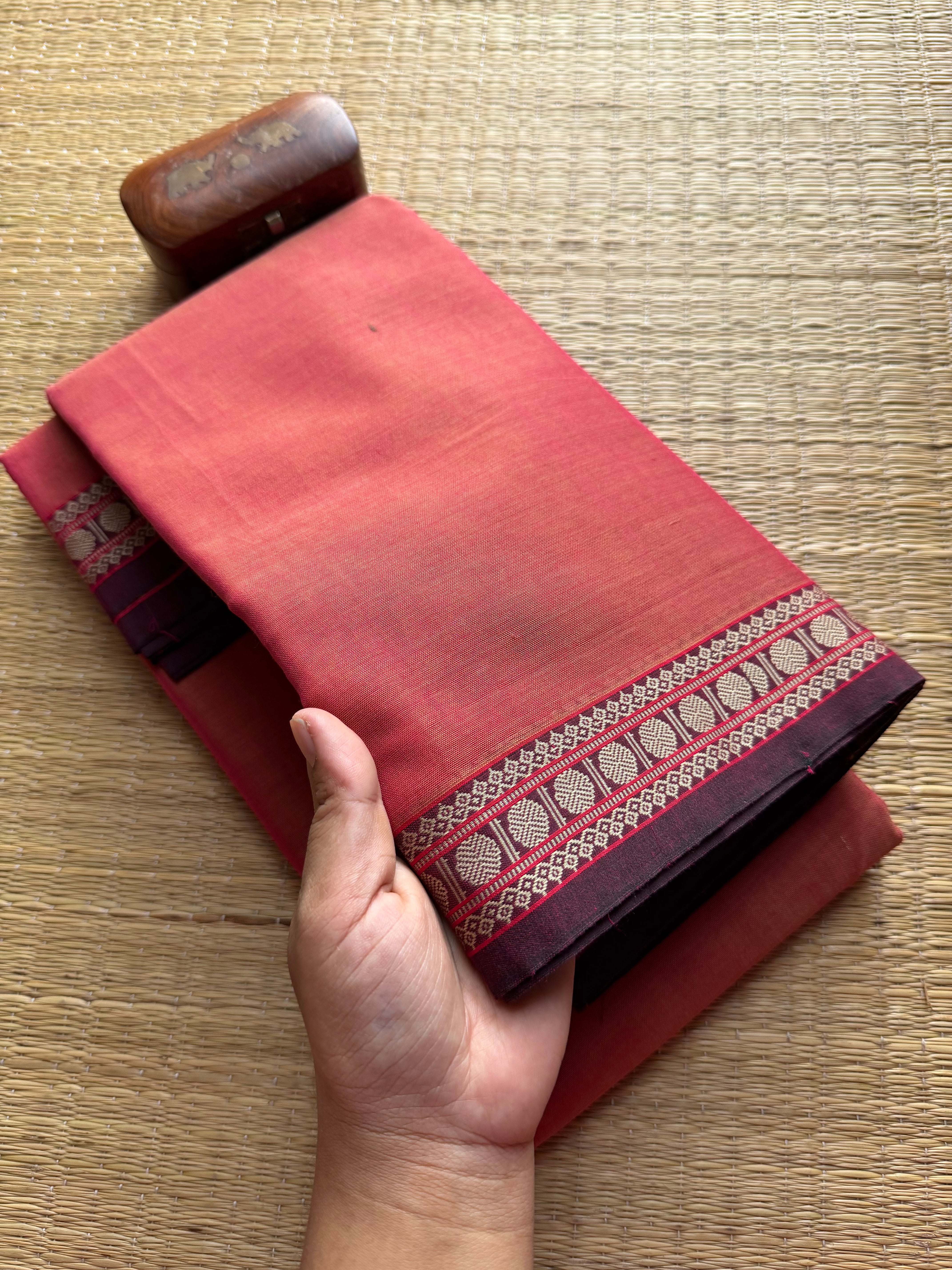 Dual Shade Mercerised Narayanpet Cotton Saree With Small Border