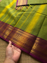 Green and magenta pink combination Kanchi cotton saree