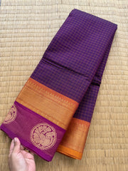 RF170 Purple shade Kattam / checks pattern Kanchi cotton saree with contrast zari & thread woven border