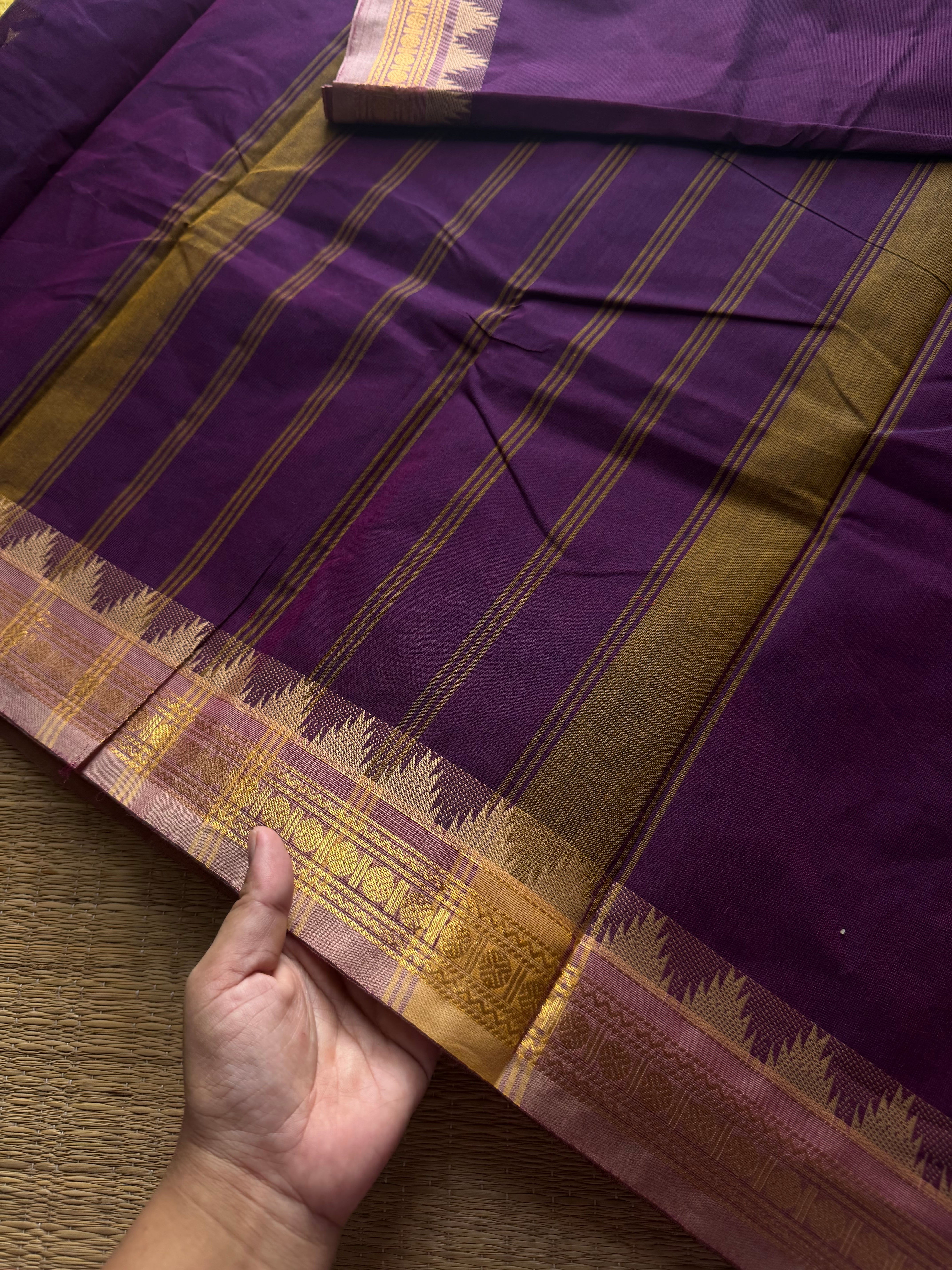 RF422 Purple shade small border Kanchi cotton saree