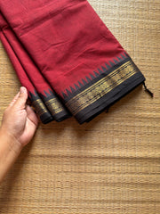 RF995 Maroon with black ~ Small border Kanchi cotton saree