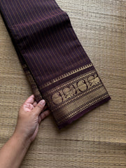 RF1258 Deep coffee brown ~ Kanchi cotton saree with stripped lines pattern
