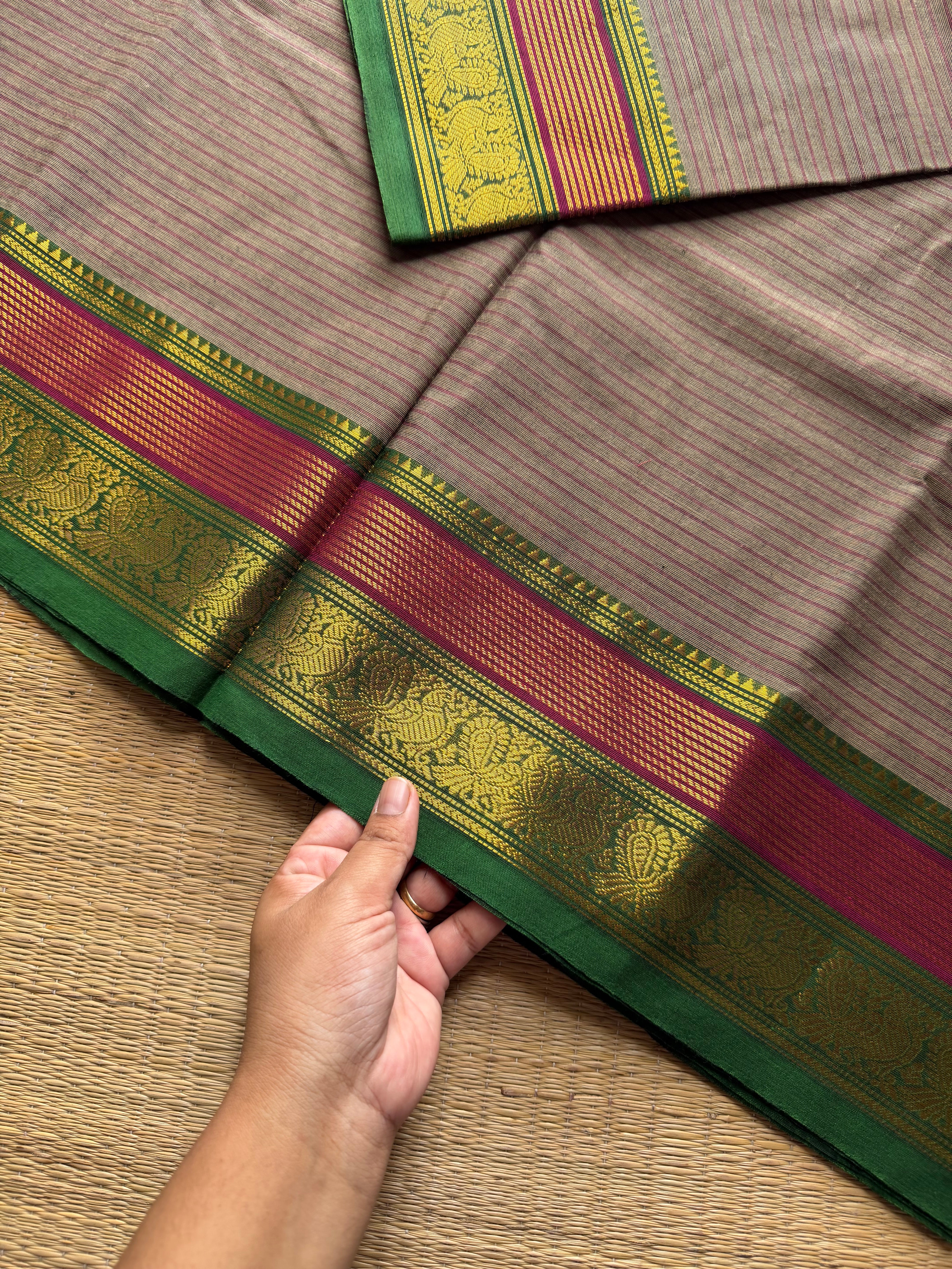RF1223 Dual tone beige with green Kanchi cotton saree