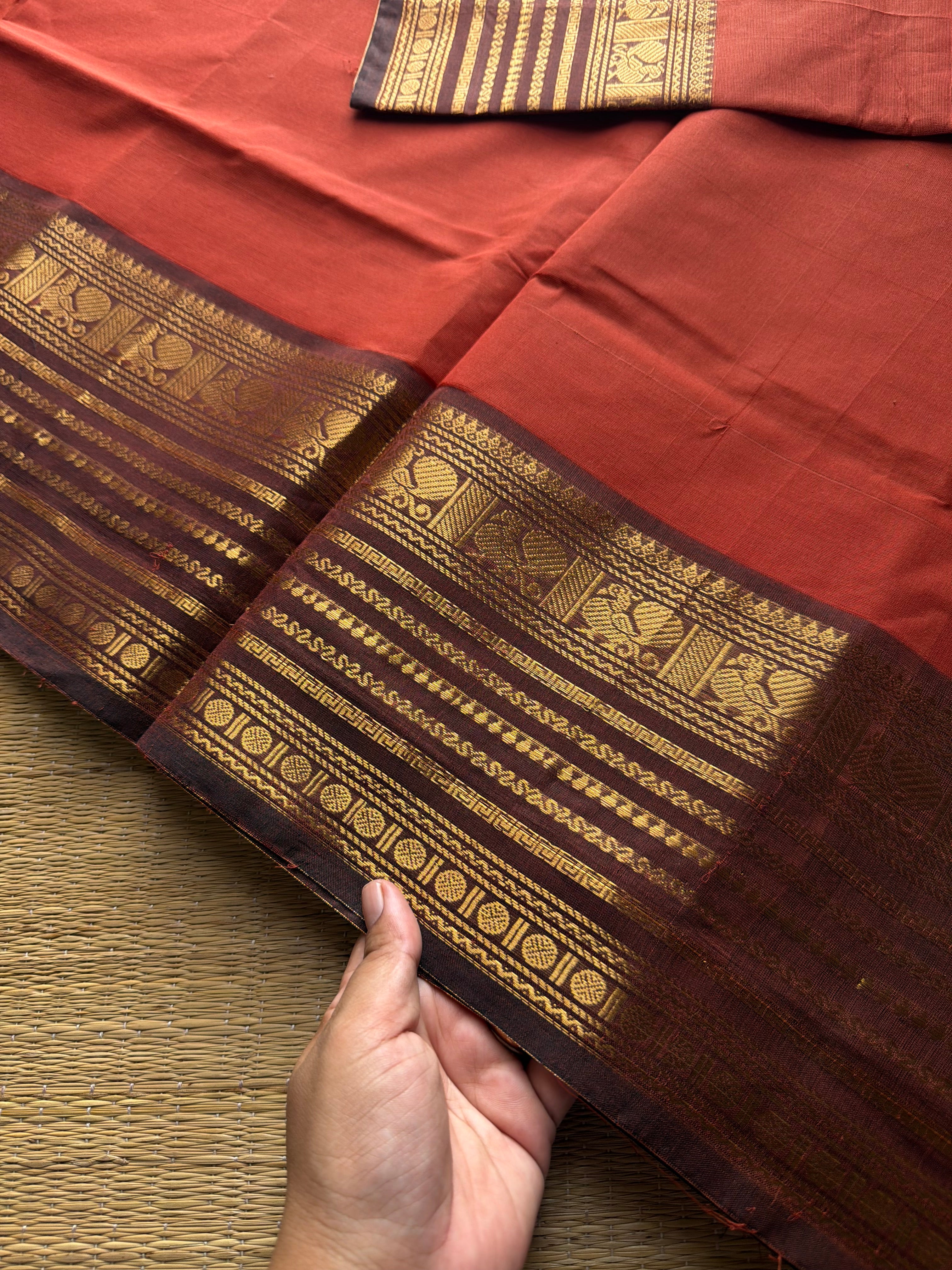 RF952 Rust orange shade Kanchi cotton saree