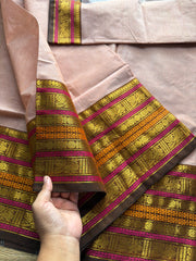 RF352 Beige shade Kanchi cotton saree with Varisaipet Annam pattern border