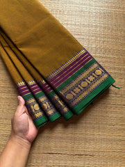 RF692 Dual tone honey shade ~ Silk Saree Inspired Kanchi Cotton saree multi color border