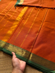 RF434 Orange with green combination small border Kanchi cotton saree