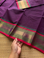 RF602 Dark purple shade Kanchi cotton saree with contrast border