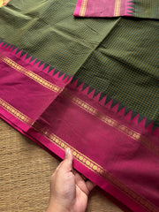 Bottle green with pink combination vintage border Podikattam Kanchi cotton saree
