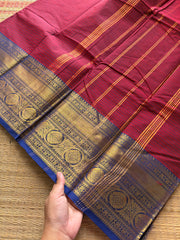 Magenta pink with royal blue combination checks / Kattam pattern Kanchi cotton saree