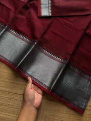 RF838 Silver Zari Mercerised Narayanpet Cotton Saree ~ Maroon