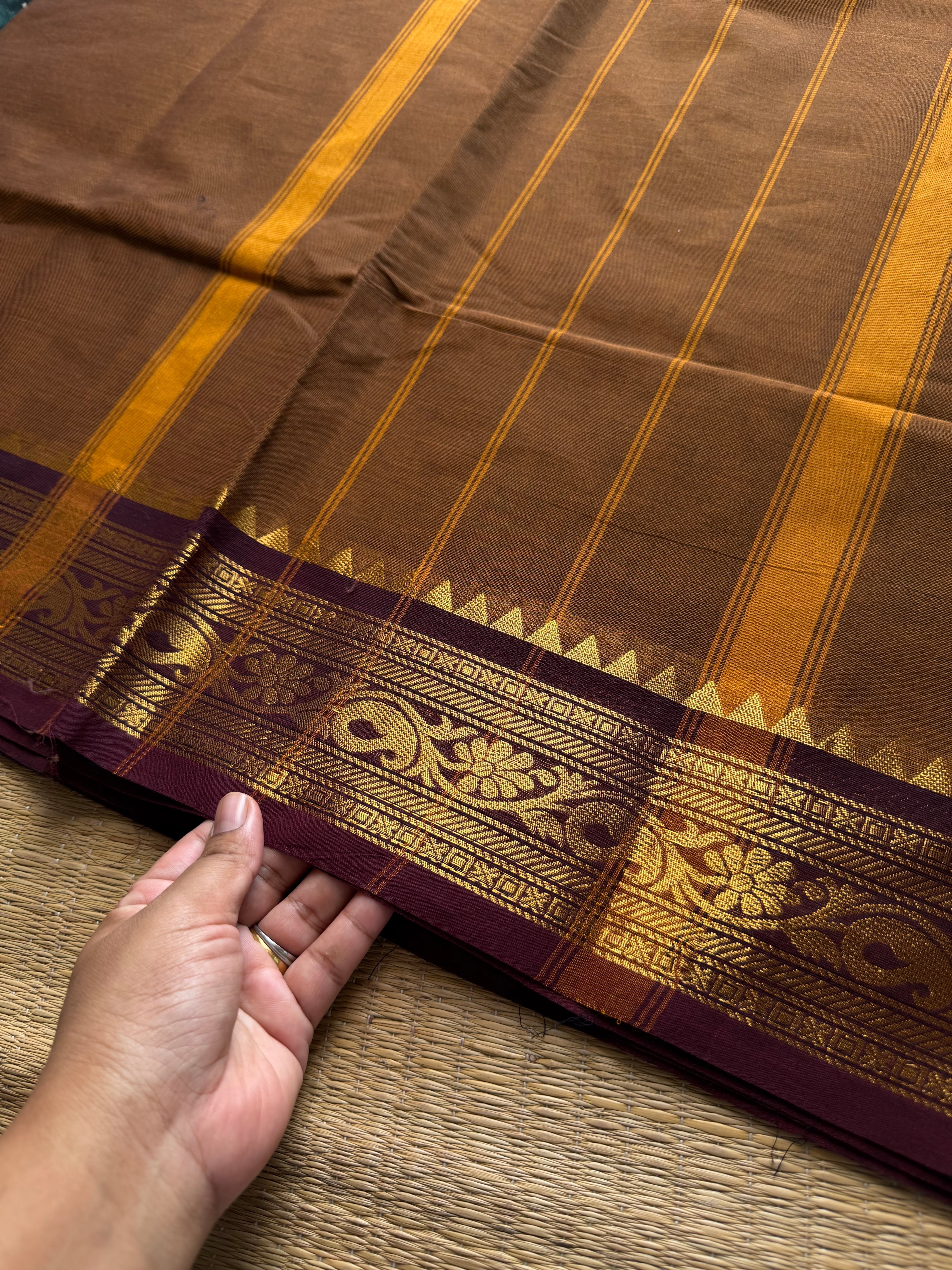 RF809 Honey shade with brown combination Kanchi cotton saree