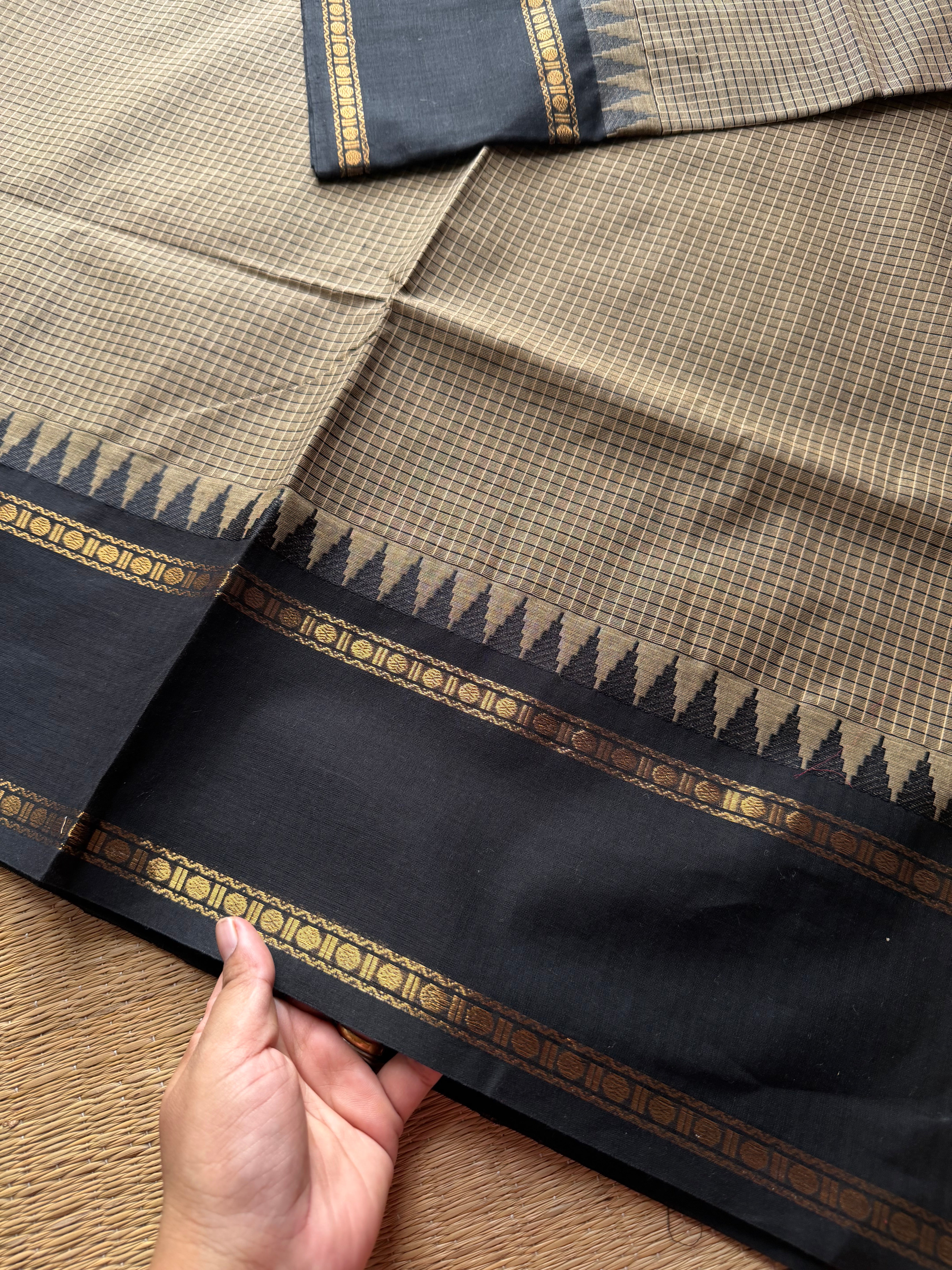 Grey with black combination vintage border Podikattam Kanchi cotton saree
