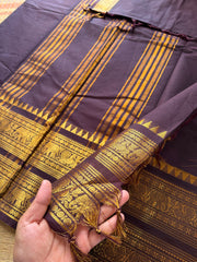RF202 Brown Rettapet Kanchi cotton saree with premium golden Zari border and Pallu