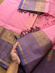 RF362 Pink with light lavender combination Kanchi cotton saree with long / big border