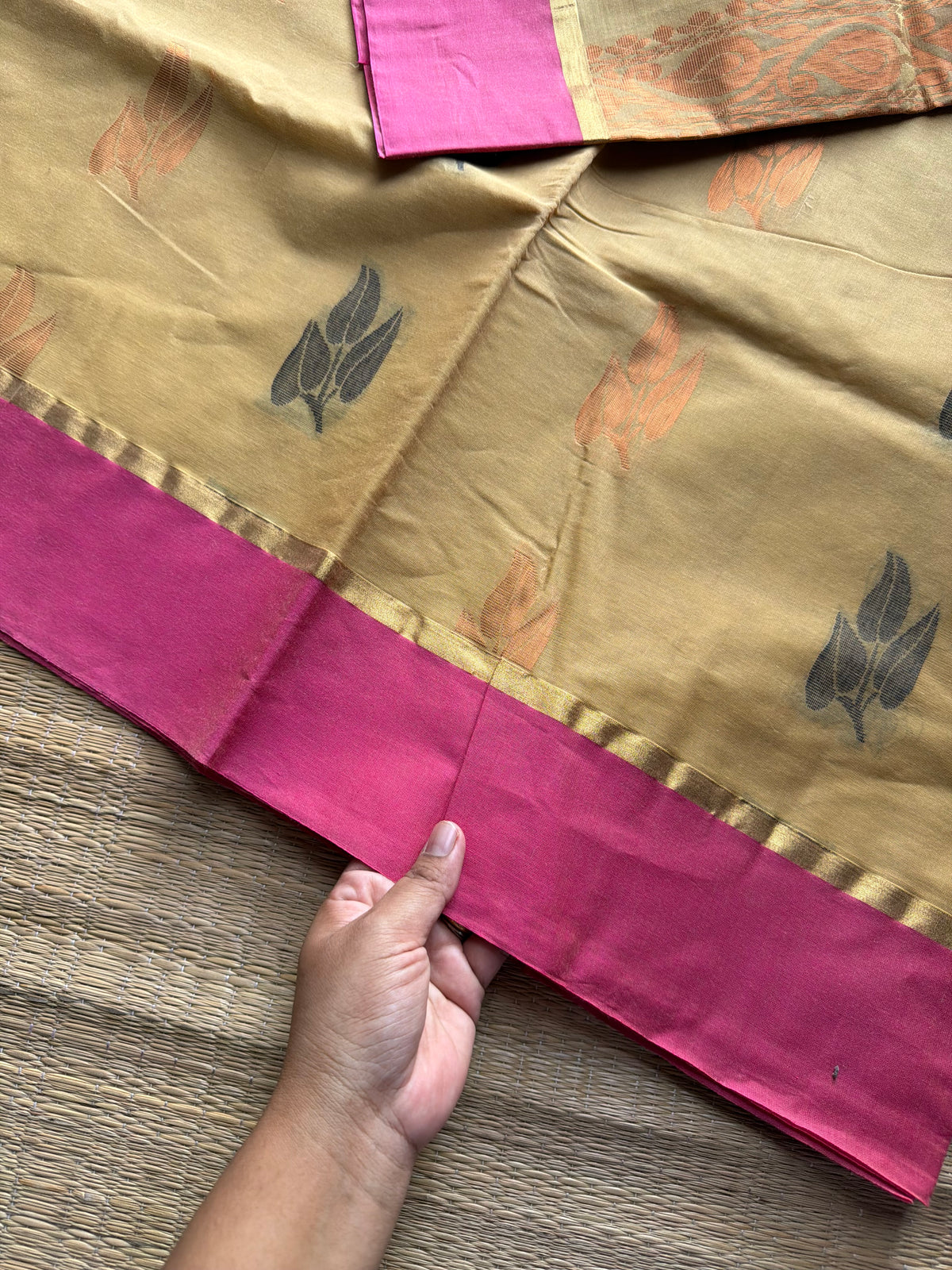 RF1106 Negamam Pure Cotton Saree ~ Beige shade