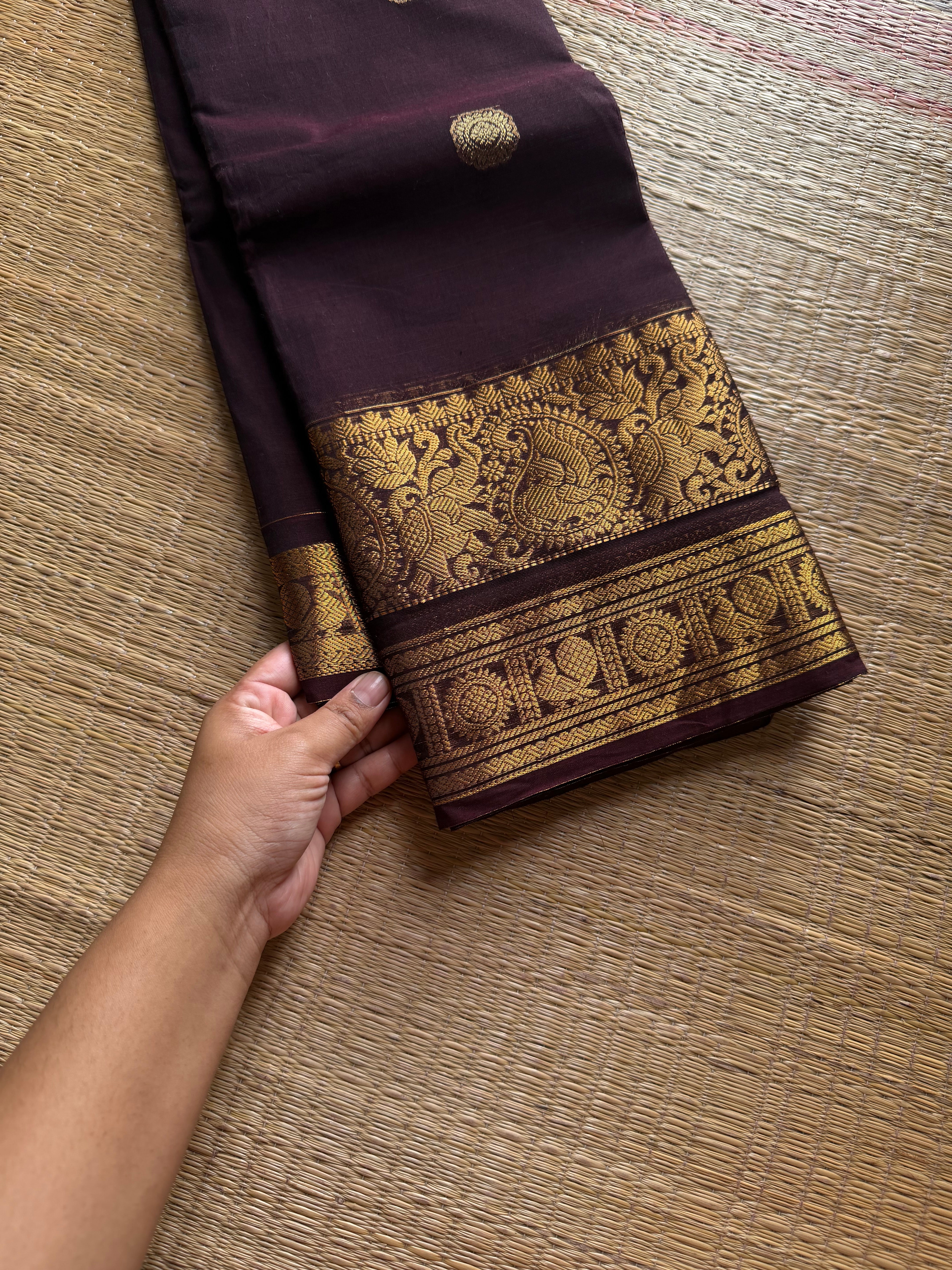 RF1359 Rich Pallu Kanchi Cotton Sares ~ Monotone Coffee Brown