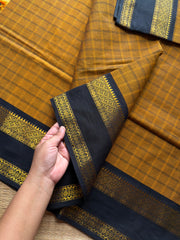 RF529 Mustard with black combination premium Kanchi Kattam / Checks Pattern saree