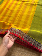 RF508 Green with red combination Mercerised Narayanpet cotton saree