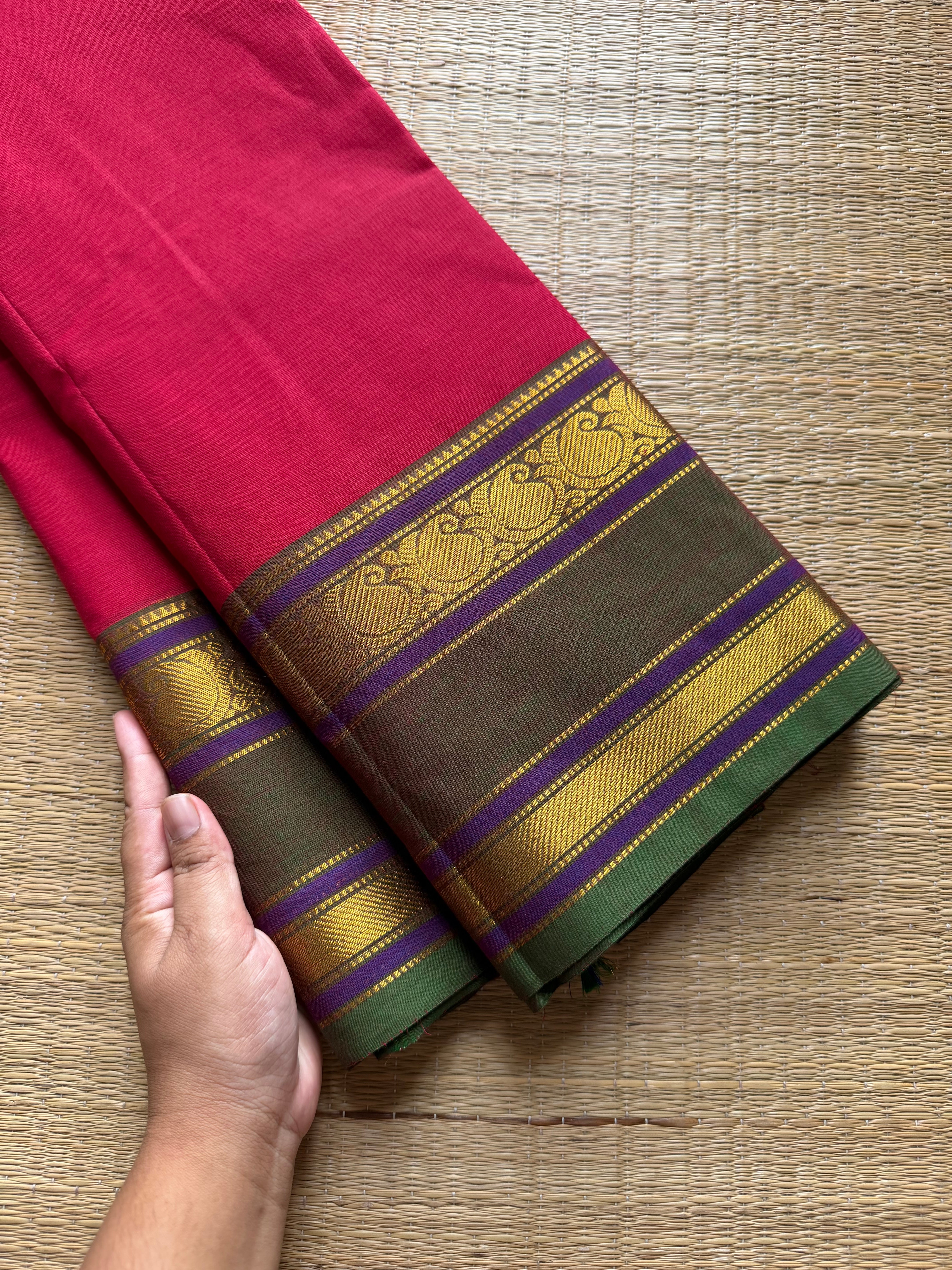 RF685 Mango pattern Gap Border Kanchi cotton saree ~ Reddish Maroon