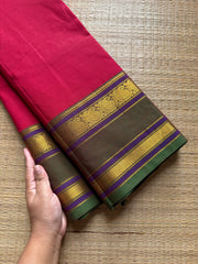 RF685 Mango pattern Gap Border Kanchi cotton saree ~ Reddish Maroon