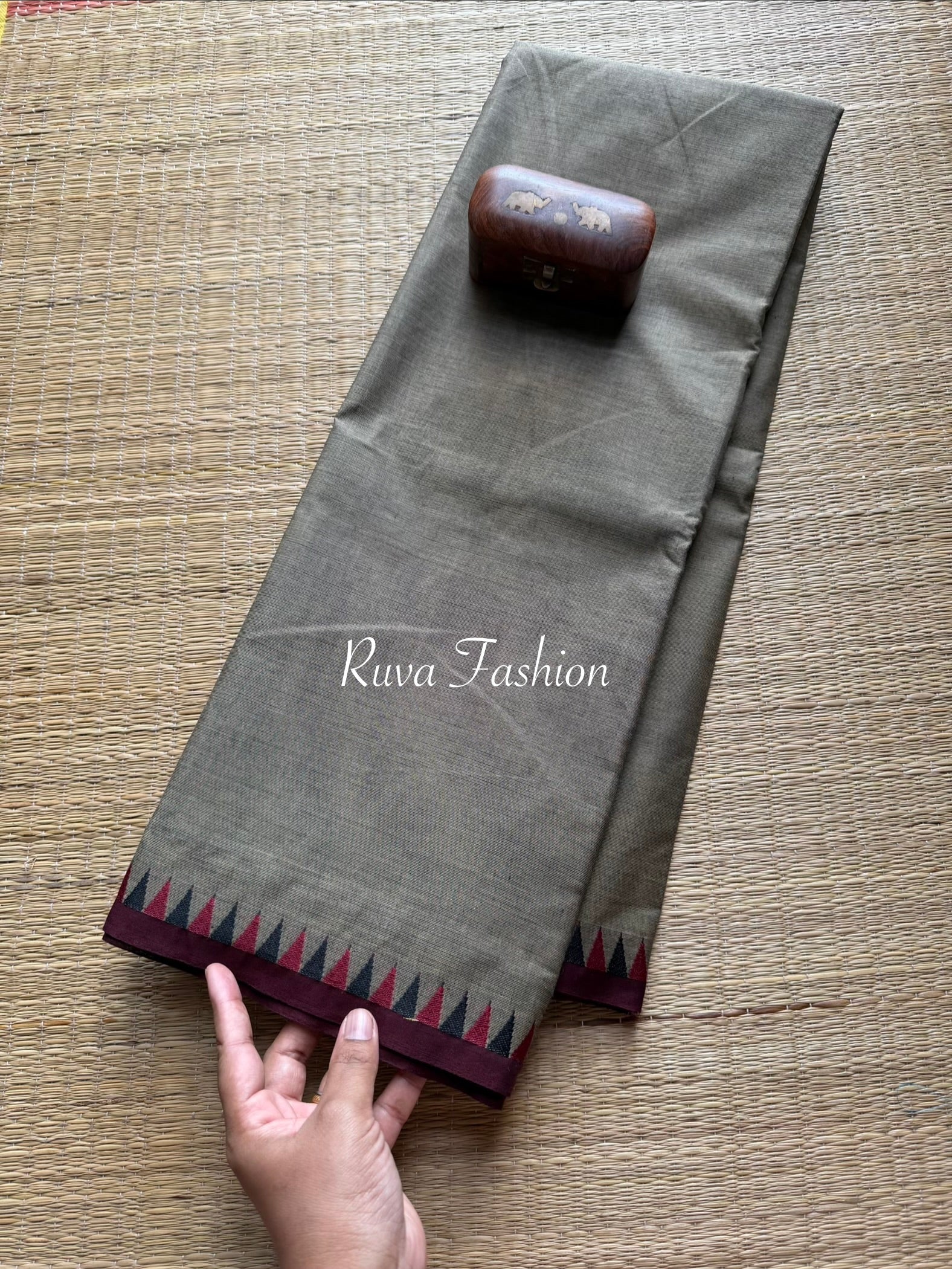 RF4 Grey Soft Kanchi Cotton Saree With Small thread border - RF4