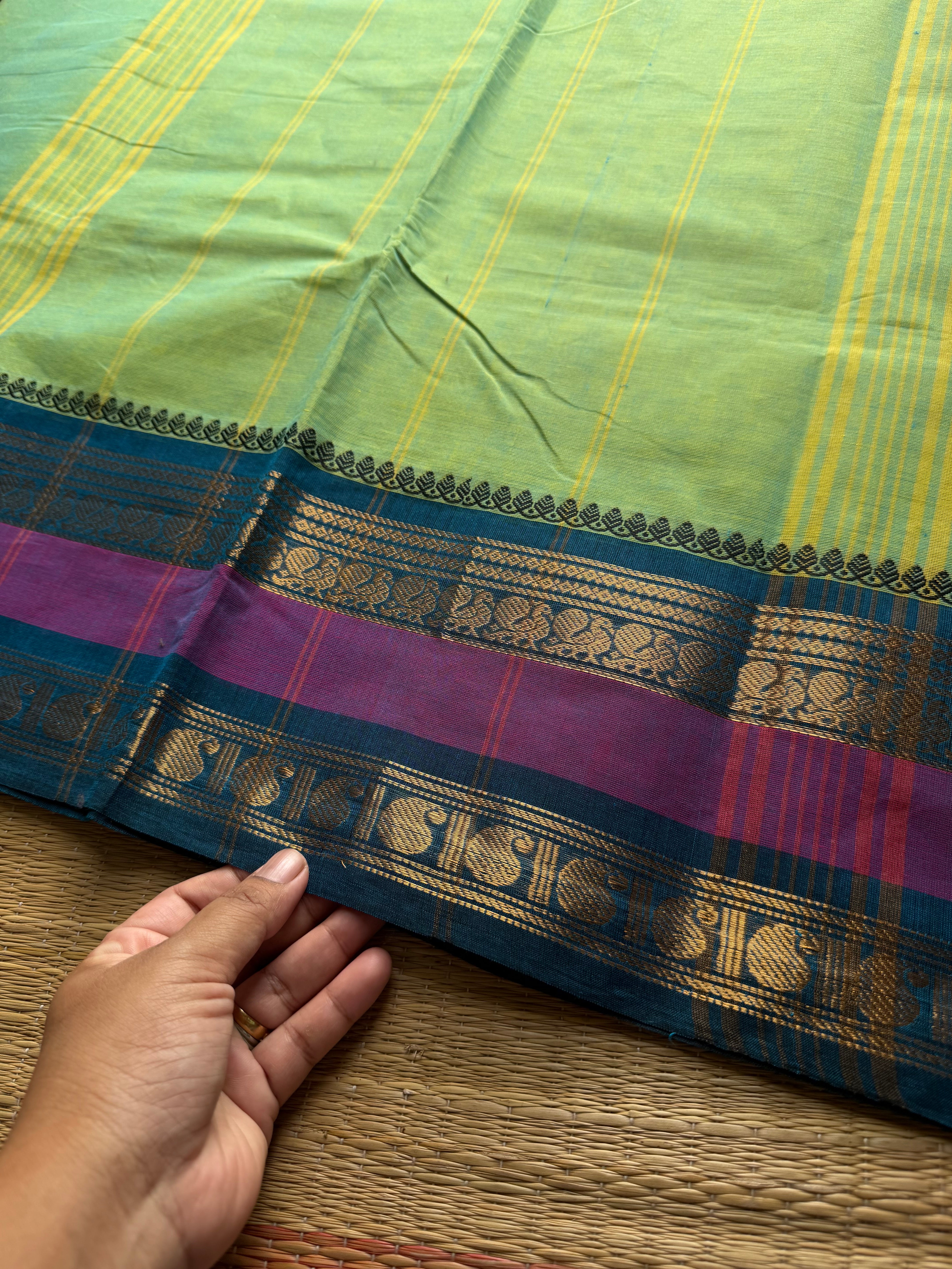 RF948 Dual tone Apple green shade Kanchi cotton saree