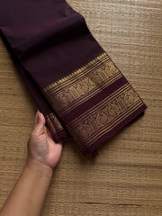 RF1042 Deep Coffee Brown Kanchi Cotton Saree with Rettapet border