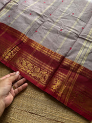 RF1347 Light grey shade Kanchi cotton saree with handmade thread buttas