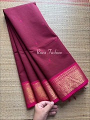 Dual tone maroon shade with contrast pink Zari border & handmade thread buttas