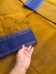 RF171 Mustard shade with royal blue combination thread border Kanchi cotton saree