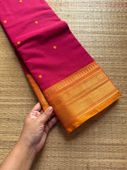 RF606 Magenta Pink with orange combination shade Kanchi cotton saree with handmade thread buttas