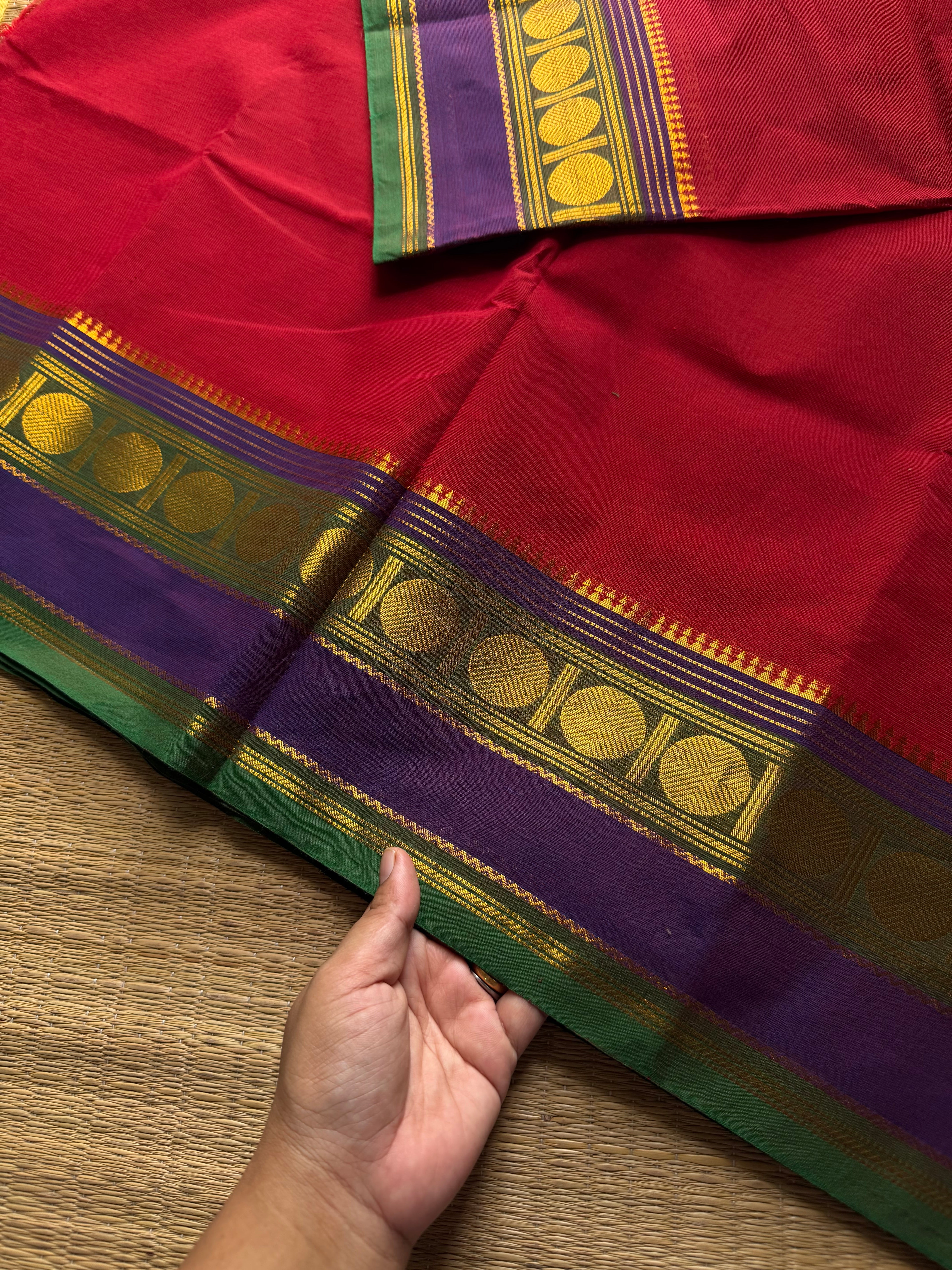 RF1230 Chilli red Kanchi cotton saree ~ Silk saree inspired